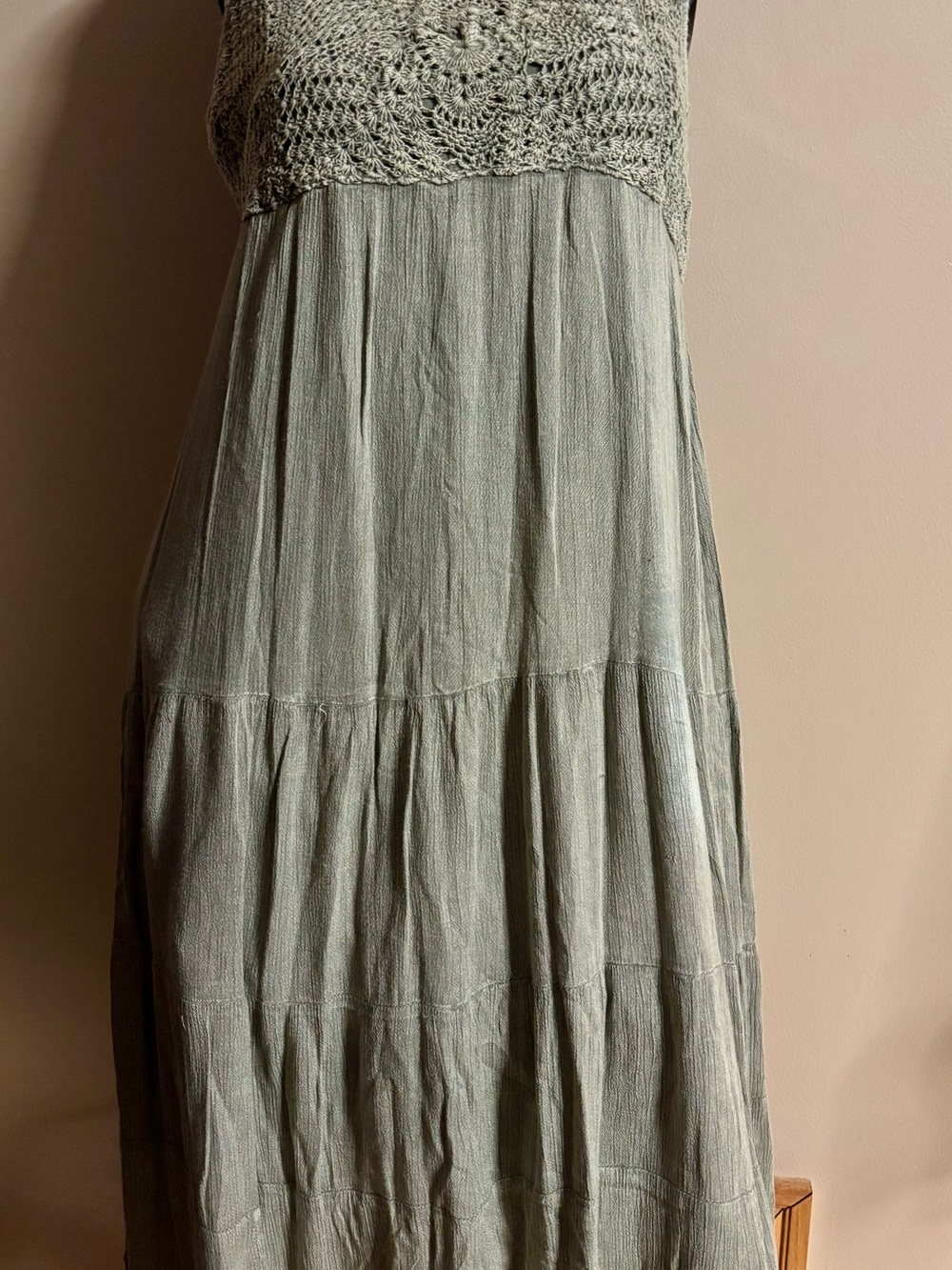 Sundance ,Boho Crochet-top , Maxi Dress in Sage Green